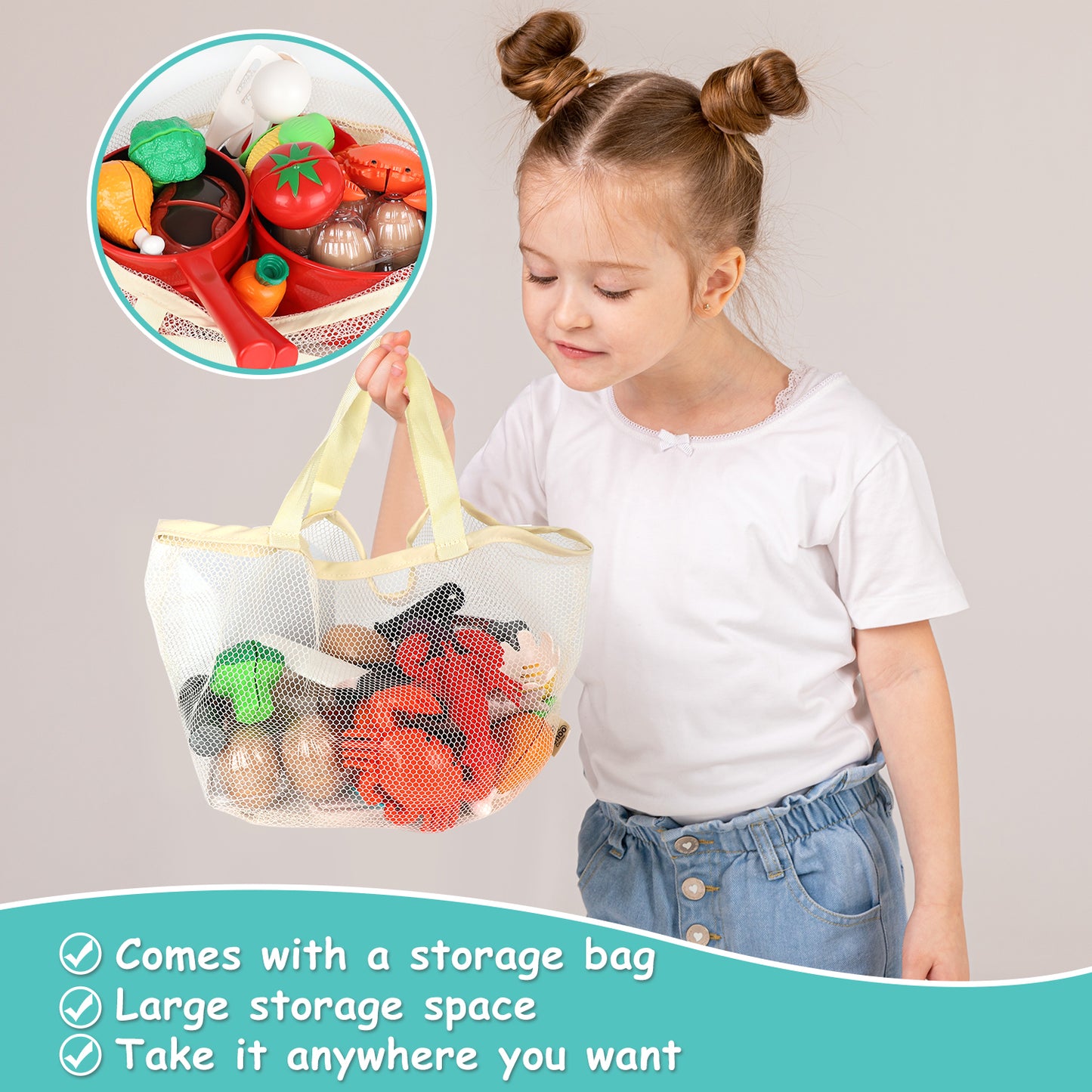 Play Kitchen Accessories, Play Food Sets for Kids Kitchen Pretend Playset with Pots and Pans Set, Learning Education Toys for Toddlers, Birthday Gift for 3 4 5 Years Old Girls Boys Baby Child