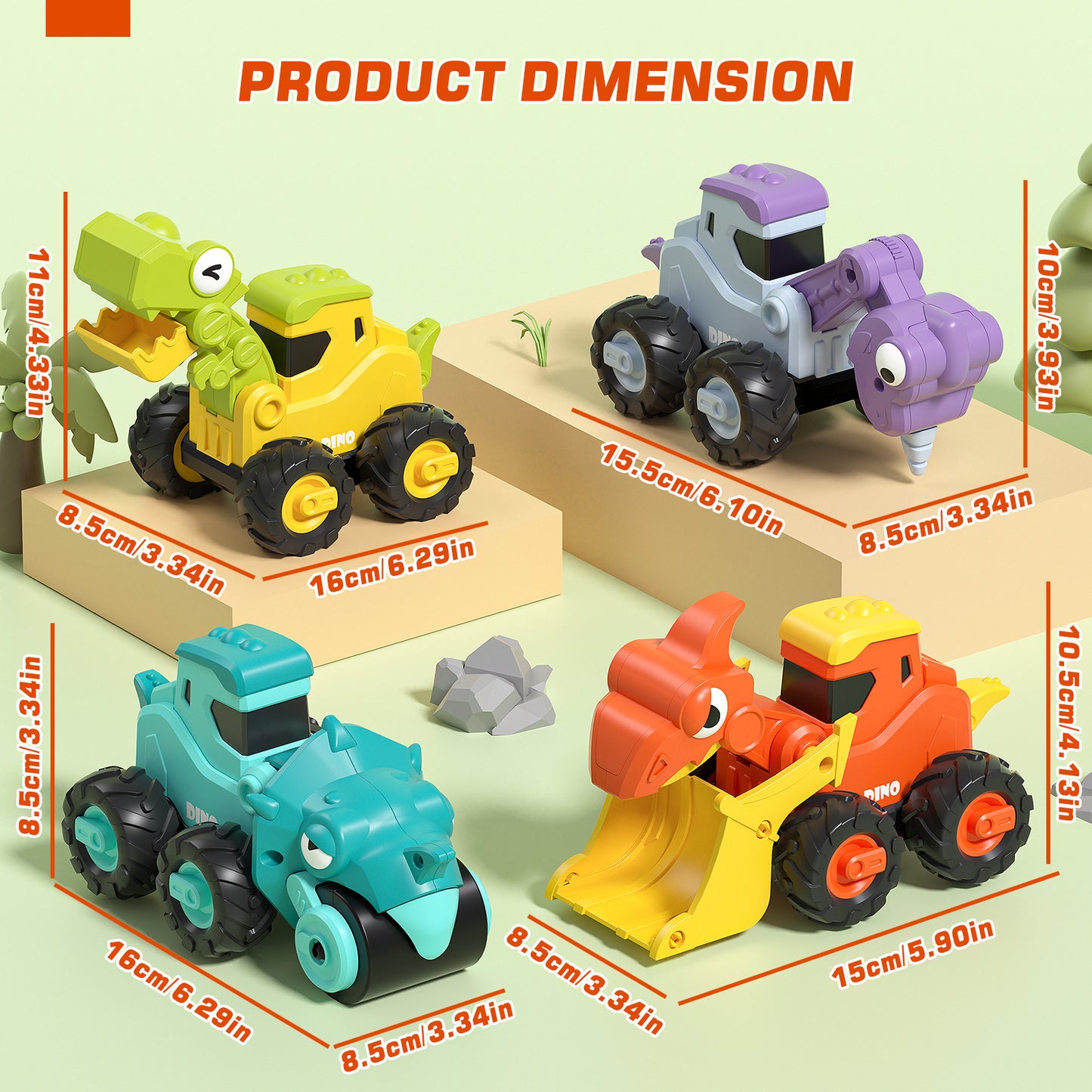 Toys for 1 2 3 Year Old Boy Girl, Construction Vehicle Dinosaur Toy Cars For Toddlers, Press And Go Toy Cars, Pull Back Cars Baby Toys