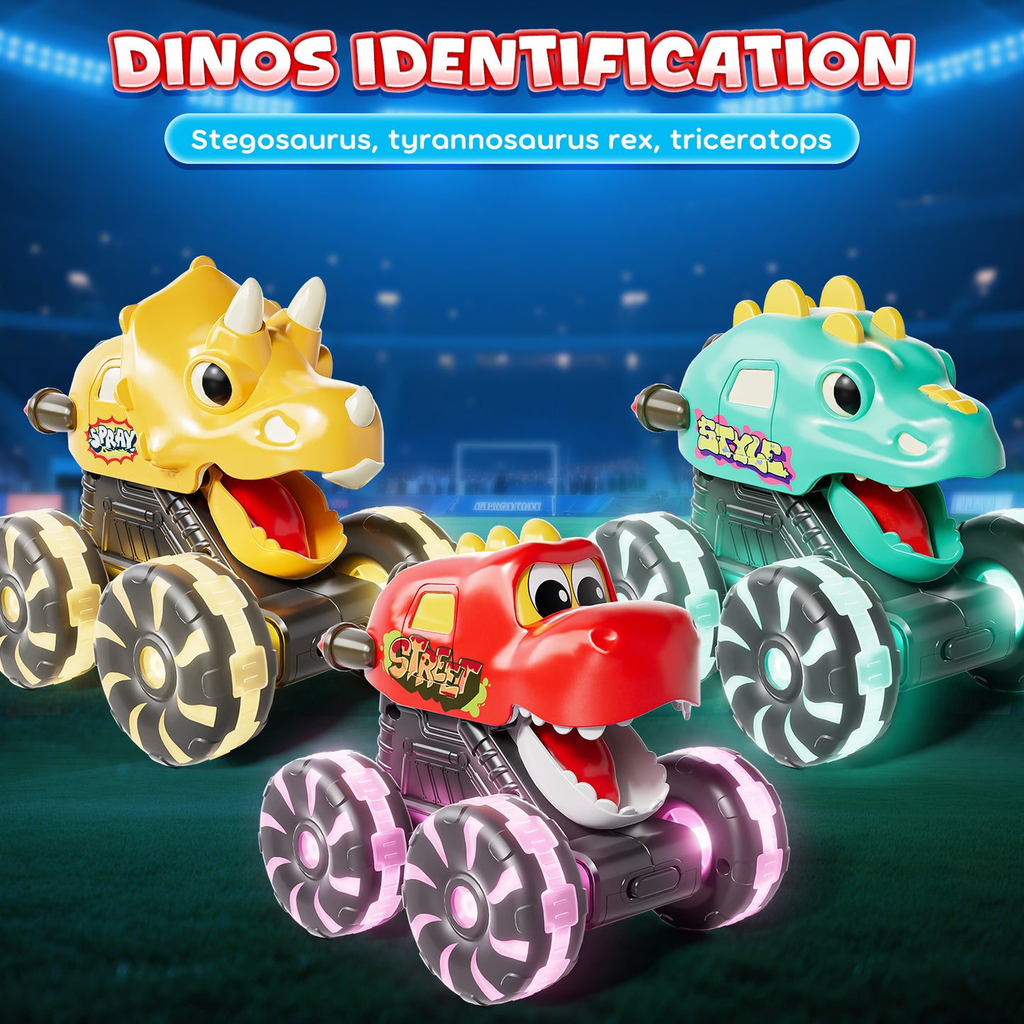 3 Pack Monster Truck Toys, Toy Truck with Flashing LED Wheels, Toddler Toy Car, Press & Go Cars, Toddler Toys 1-3 for Boys Birthday Gift