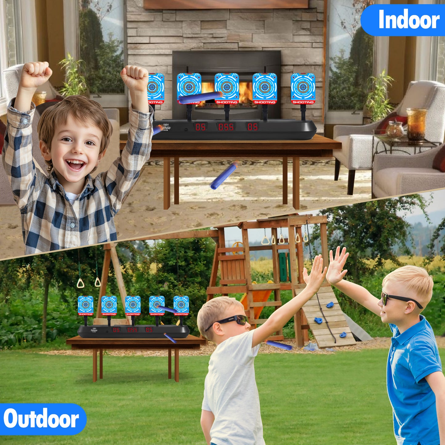 Shooting Targets for Nerf, 5 Targets Shooting Games for Kids, Digital Scoring Target, Gifts for 5 6 7 8 9 10 Year Old Boy