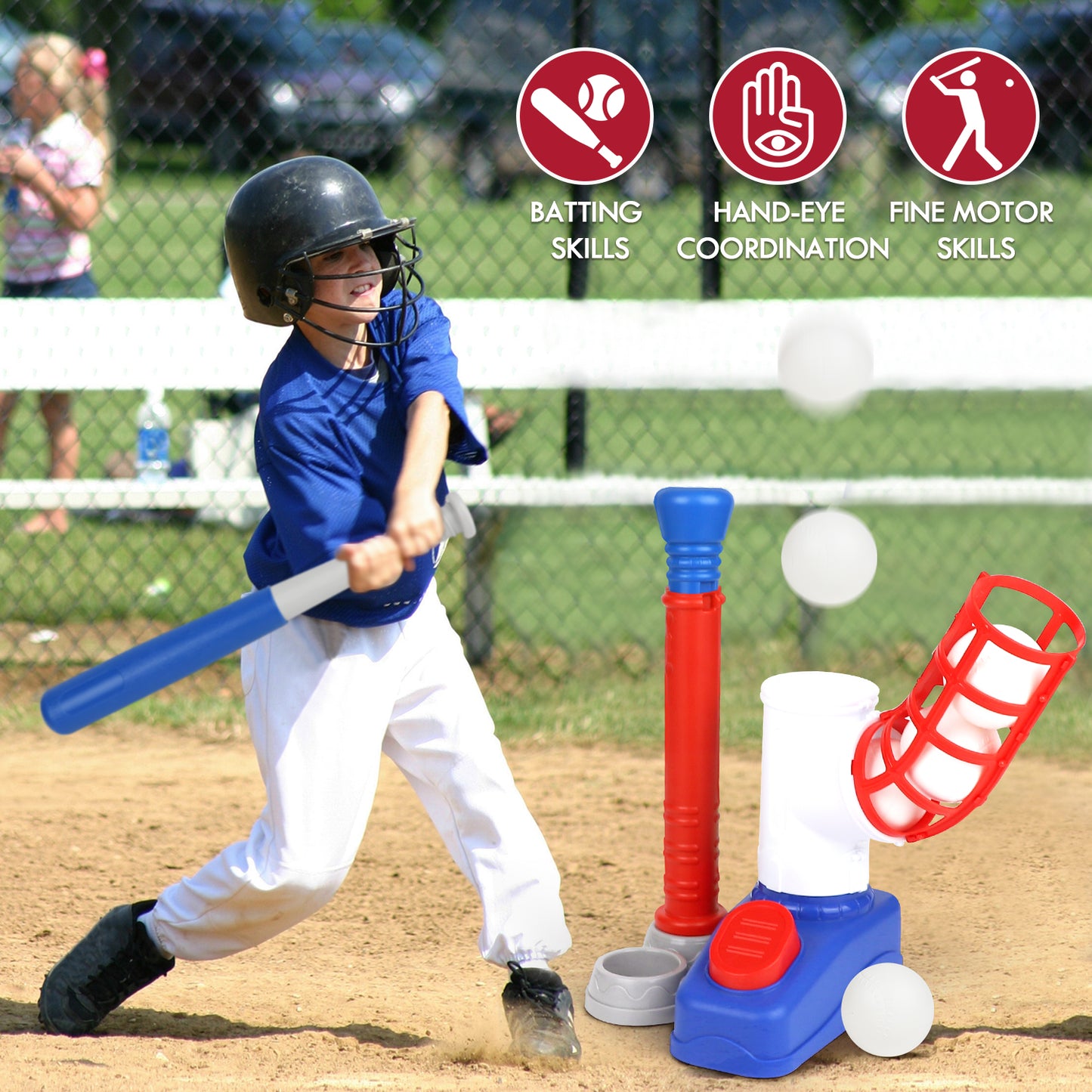 T Ball Set Toys for Kids Boys 3-5, Kids Baseball Toys Includes 6 Balls, for Age 3 to 6, Toddler Baseball Game Sports & Outdoors Toys, Auto Ball Launcher
