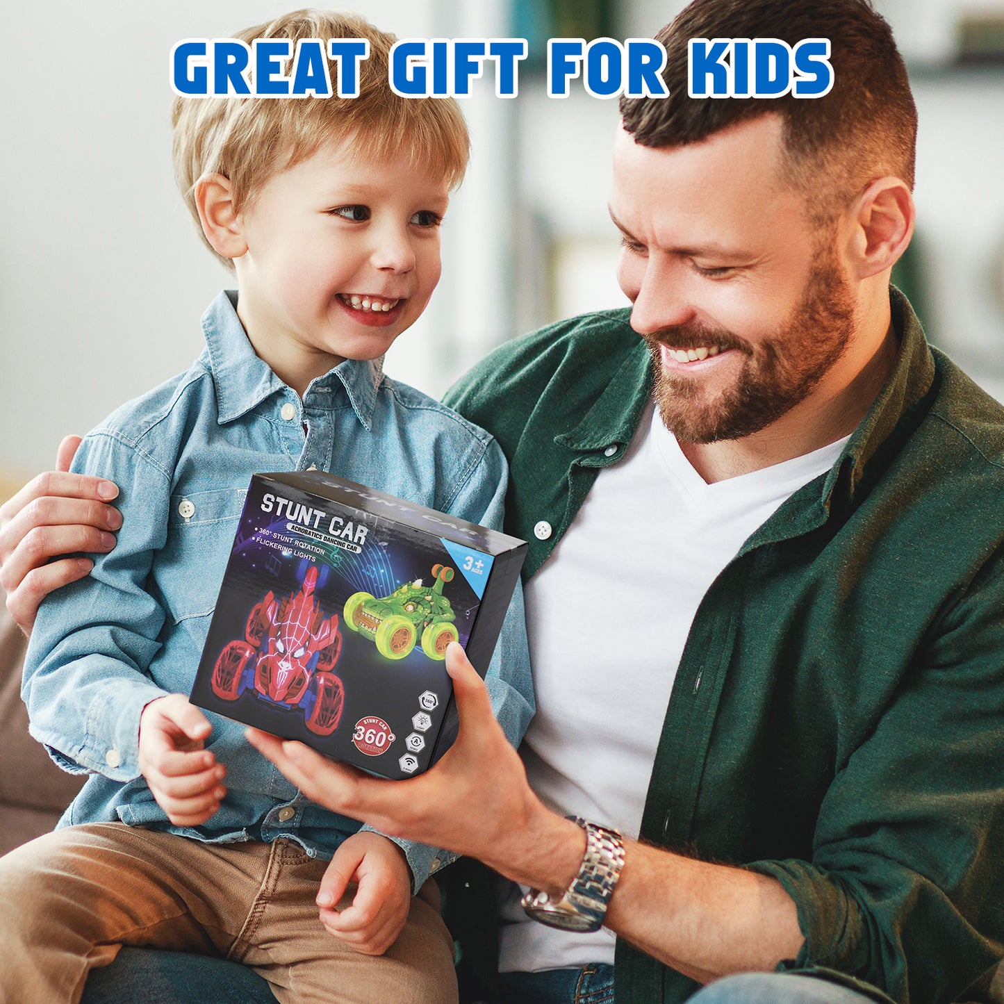 Remote Control Car RC Cars Toys for Boys 3 4 5 6 7 8 9 10 Year Old Girl Boys, 2.4Ghz Fast Stunt with Cool Light Dinosaur Car for Kids Birthday Chritmas