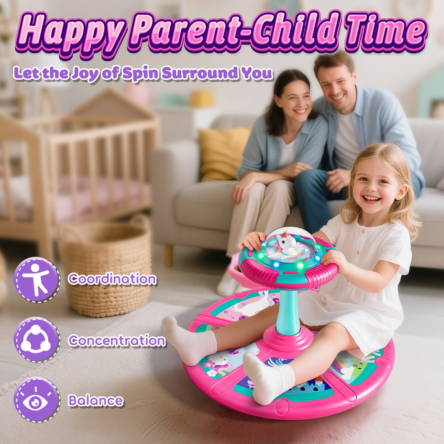 LC Sit and Spin Toys for Toddlers, 360° Unicorn Toddler Spinning Seat with LED Lights & Music, Sensory Spinning Chair, Sensory Toys for Ages 2-4 and Up, Best Birthday Christmas Gifts