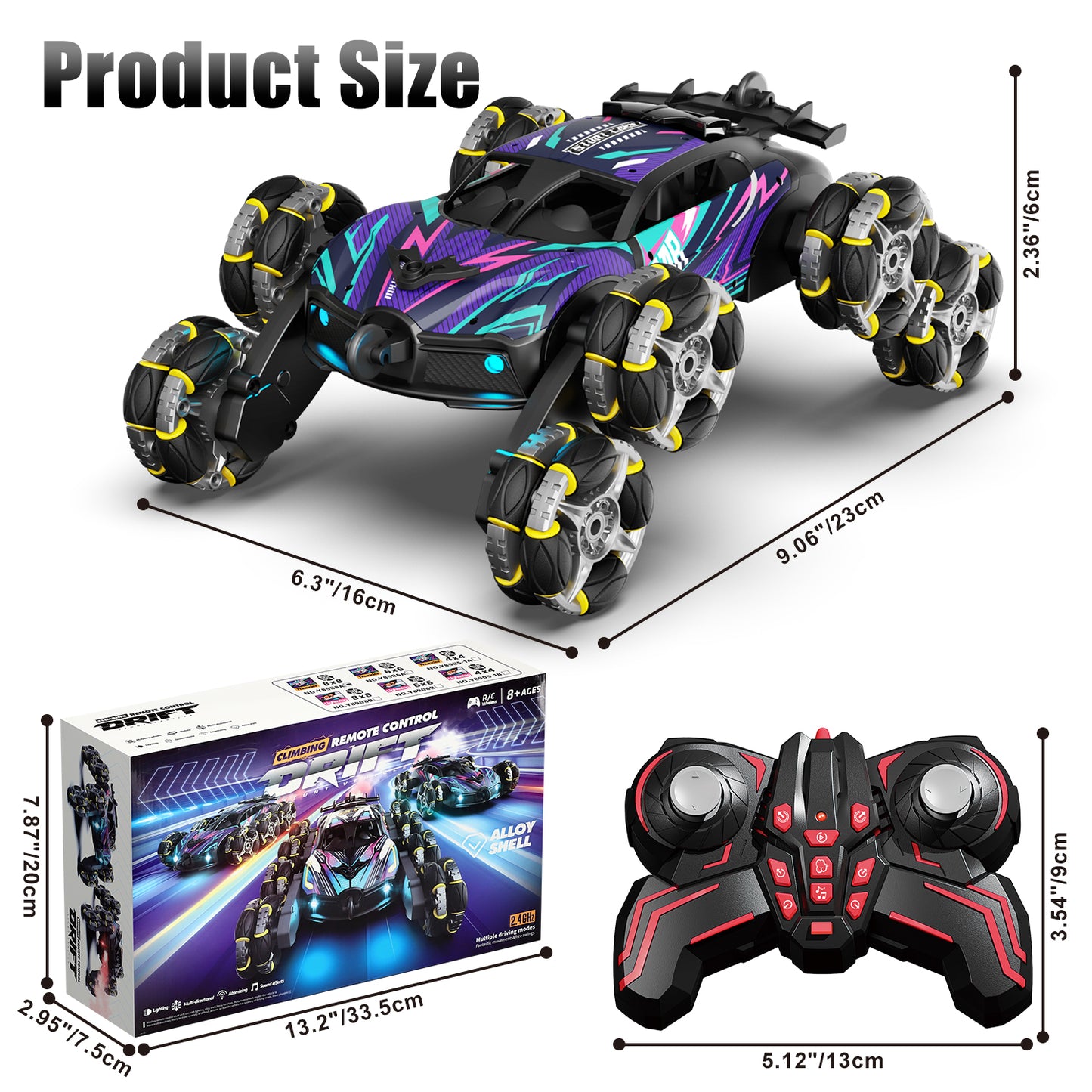 Remote Control Cars, 8WD RC Stunt Cars Toys for 6 7 8 9 10 Year Old Girl Boys, Transform Drift Climbing Racing Vehicle with with Spray, Light & Sound for Kid Age 8-12 Toys Birthday