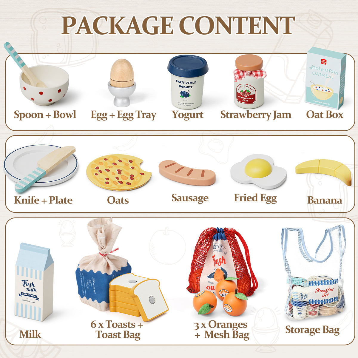 Play Food Sets, Wooden Play Kitchen Accessories Kids Cutting Pretend Play Fake Food Toys for 3 4 5 6 7 Years Girls Boys Toddlers Toys
