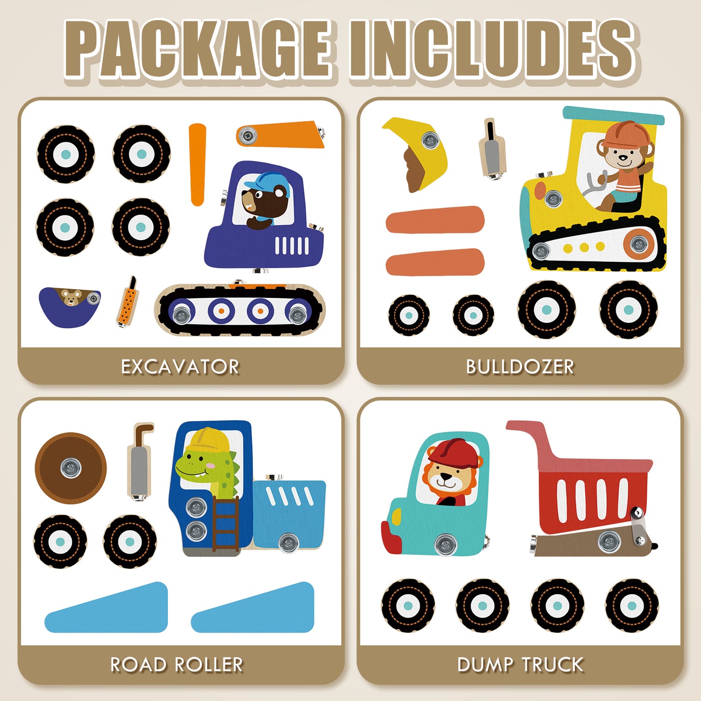 Toys for Boys 3 + Years Old, Construction Toys for Boys 3 6 Years, Construction Vehicle Take Apart Toys Cars For Toddlers, Wooden Cars Toys, Learning Educational Toys for Kids Birthday Gifts