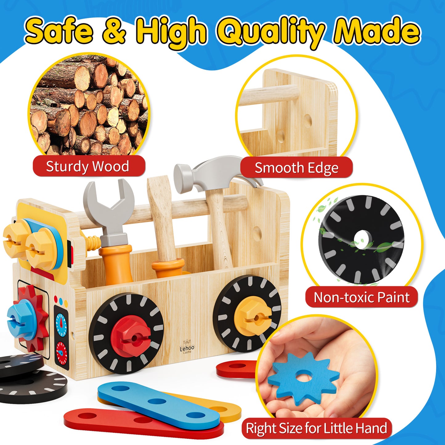 Wooden Toddler Kids Tool Set - Educational Learning Construction Toy Tools for 2 3 4 5 Boys & Girls