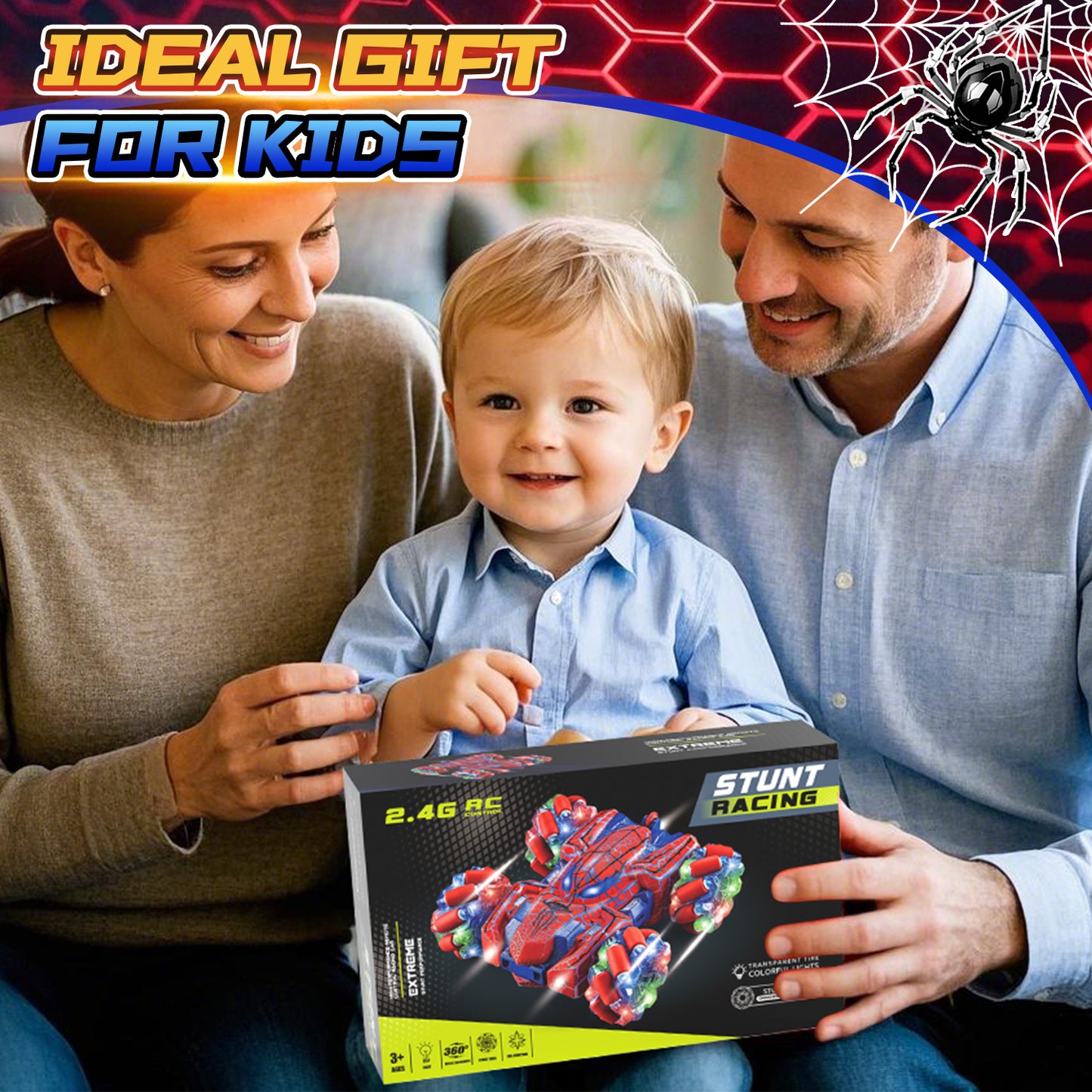 Remote Control Car, RC Car Toys for Boys 5 6 7 8 9 10 Year Old, Double Sided RC Car with Gesture Sensing & Cool Light, 2.4Ghz RC Stunt Car for Kids Outdoor Toys