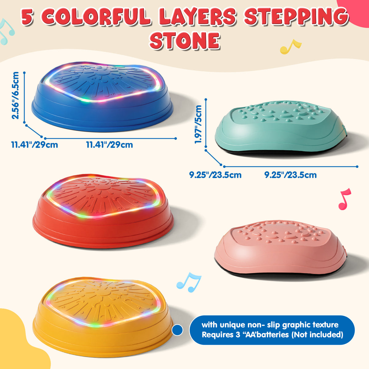 Stepping Stones for Kids, 5pcs Non-Slip Stepping Stones with Light & Music, Toddler Coordination Sensory Game, Upgraded Support Bones, Up to 220 lbs, Stepping Stones for Kids 3-5 6-8 Year Old