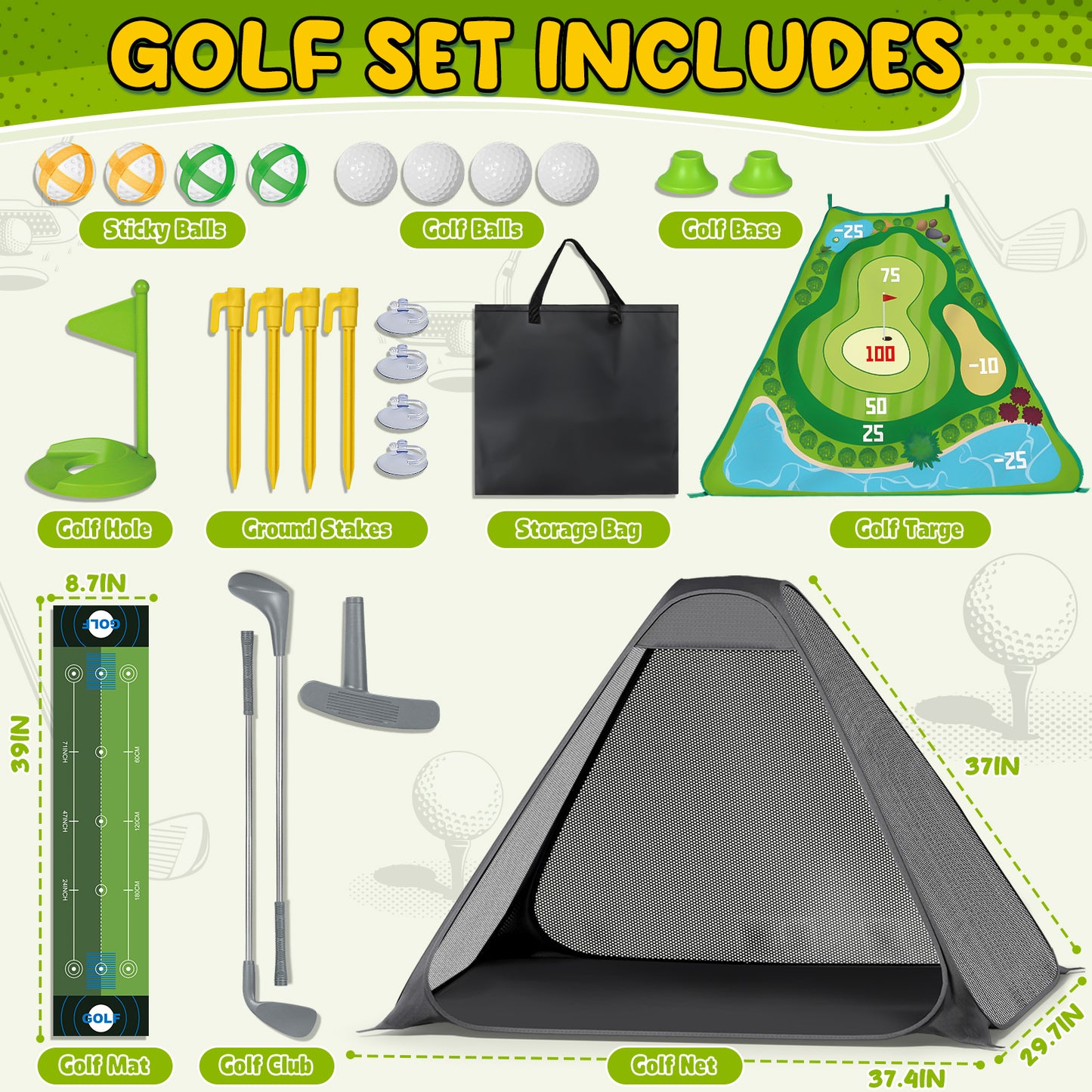 Kids Golf Clubs, Toddler Golf Toy Set with Putting Mat & Sticky Balls, Kids Golf Toys Set for 3-5 Year Old, Indoor Outdoor Sport Toys Gift for Boys Girls 3 4 5 6 Year Old