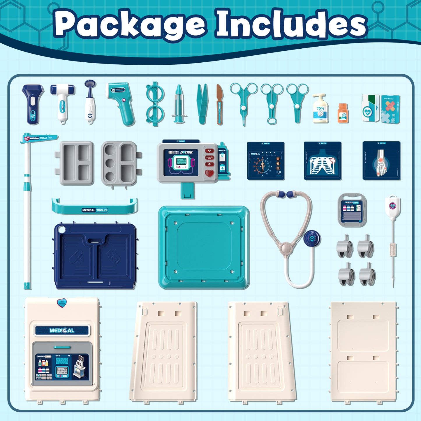 Doctor Kit for Toddlers 3-5, Pretend Play Medical Kit Toy, Toddler Medical Cart Toy with Sound & Medical Accessories for 2 3 4 5 Year Old Boys Girls Birthday Gifts