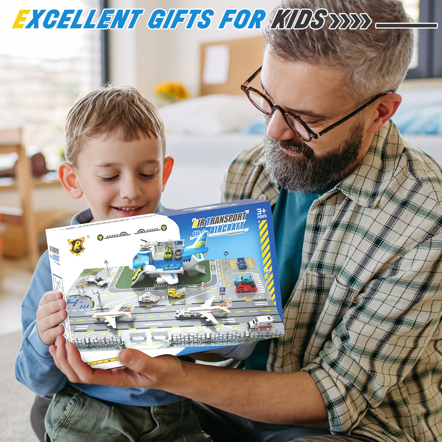 Airplane Toys, Toys for 2+ Year Old Boys, Transport Airplane with 6 Race Cars, 6 Carrier Cars, 2 Airplanes, 1 Helicopter, 1 Map, 2 Year Old Boy Birthday Gift