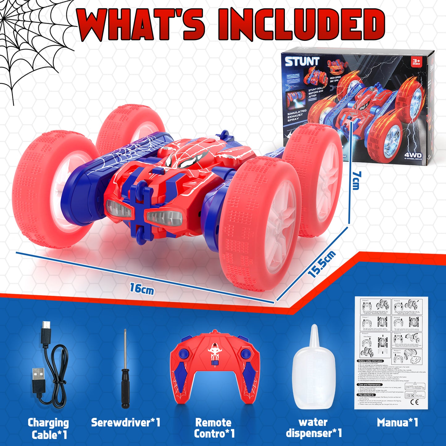 Remote Control Cars, RC Cars Toys for 3 4 5 6 7 8 9 10 Year Old Girl Boys, 2.4Ghz Fast Stunt, 360° Rotating RC Drift Cars with LED Light for Kid Age 5-7 8-12 Outdoor Toys Birthday