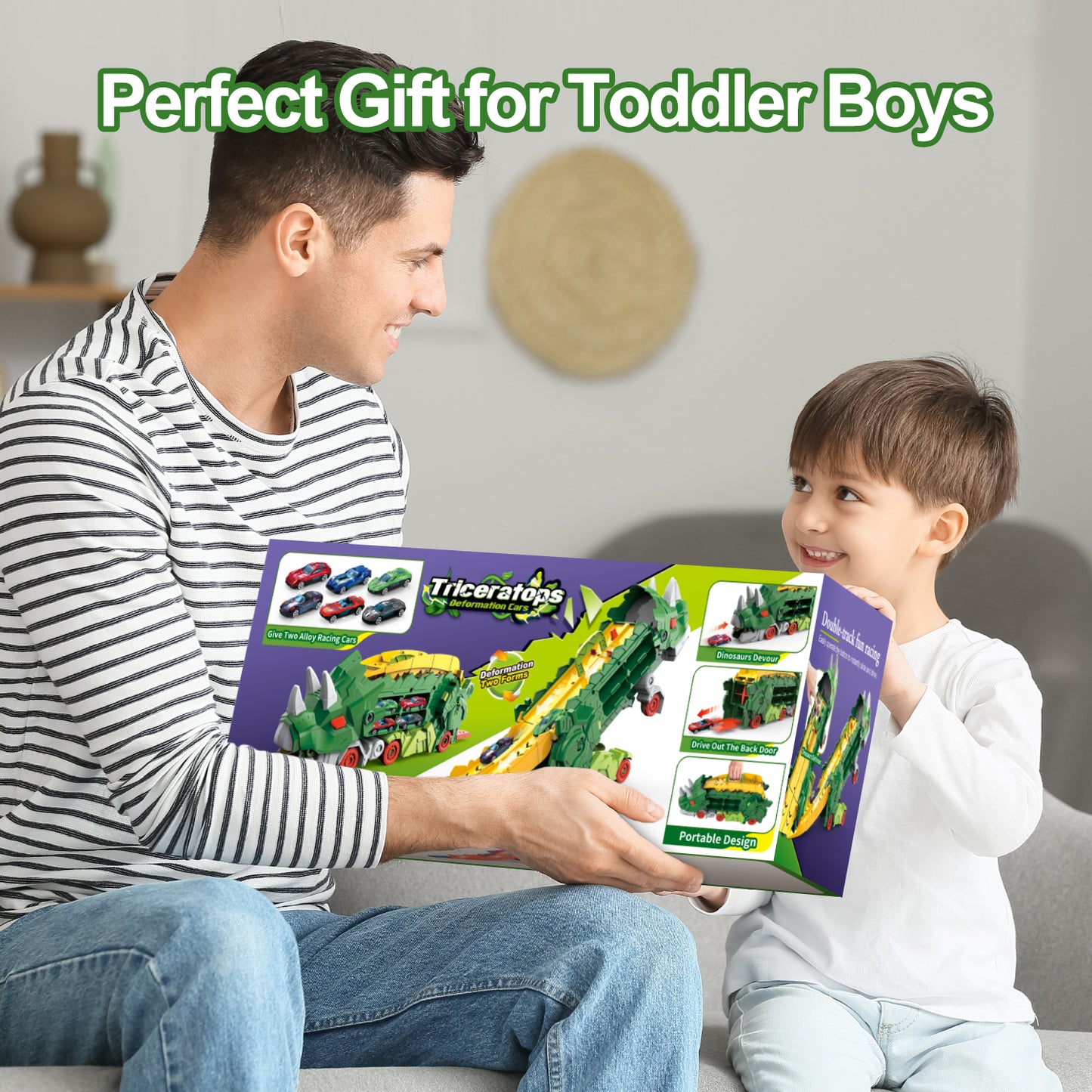 Toddler Dinosaur Truck Toy for 2 Year Old Boy, Toys Cars Set with Race Track Ultimate Transporter Hauler Dinosaur Transporter Truck with 8 Die-Cast Car Toys Gifts for Kids Ages 2 3 4 5 6 Years Old