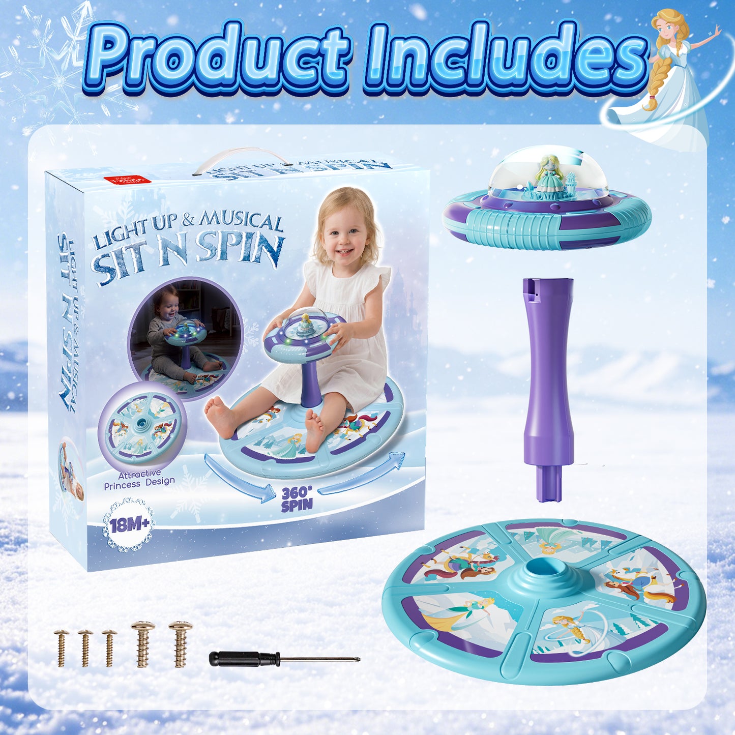 Sit and Spin Toys for Toddler, 360° Toddler Spinning Seat with LED Lights and Music, Spinning Toys for Toddlers 1-3 Year Old