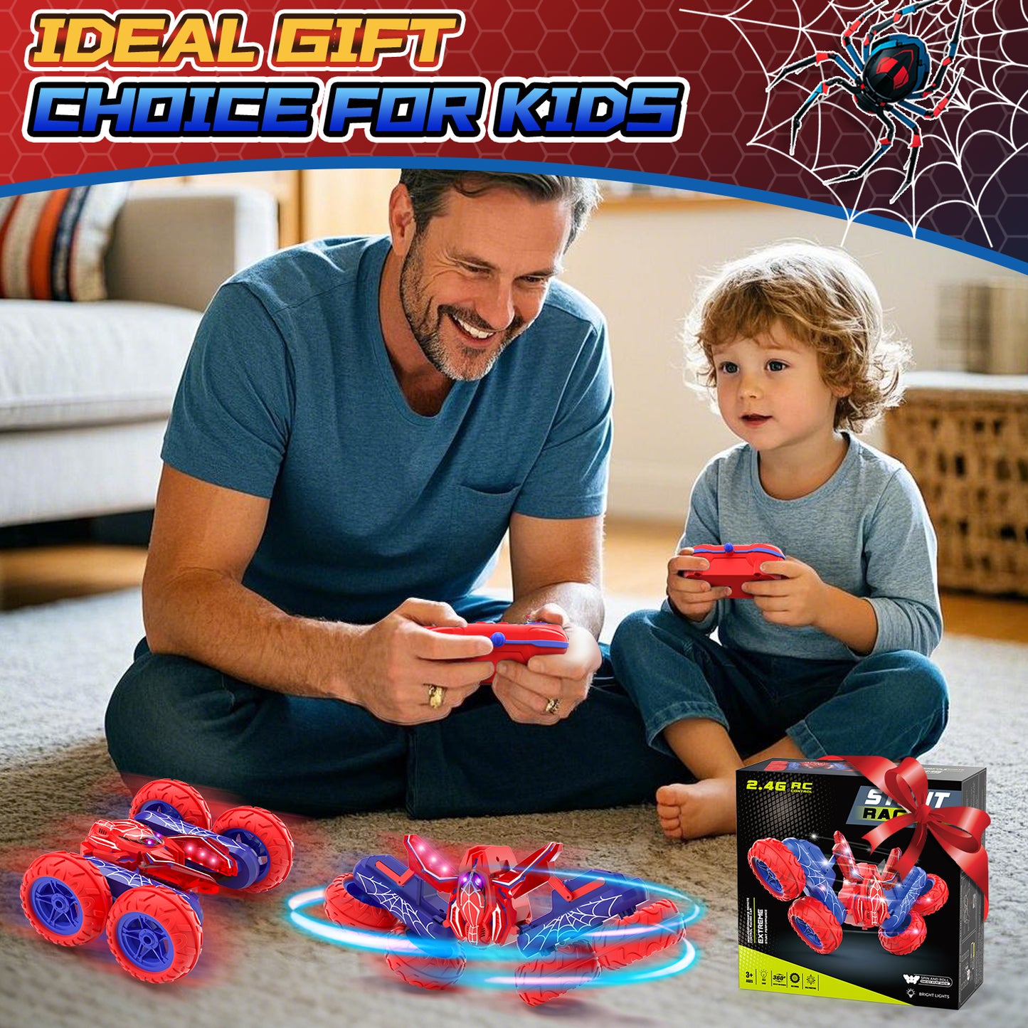 Remote Control Car, Toys for Boys 8-11 Years, 2.4Ghz Fast Stunt with Double Sided & Cool Light, RC Car Toy for Boys 5 6 7 8 9 10 11 Year Old, Outdoor Toys Birthday Gift for Boys