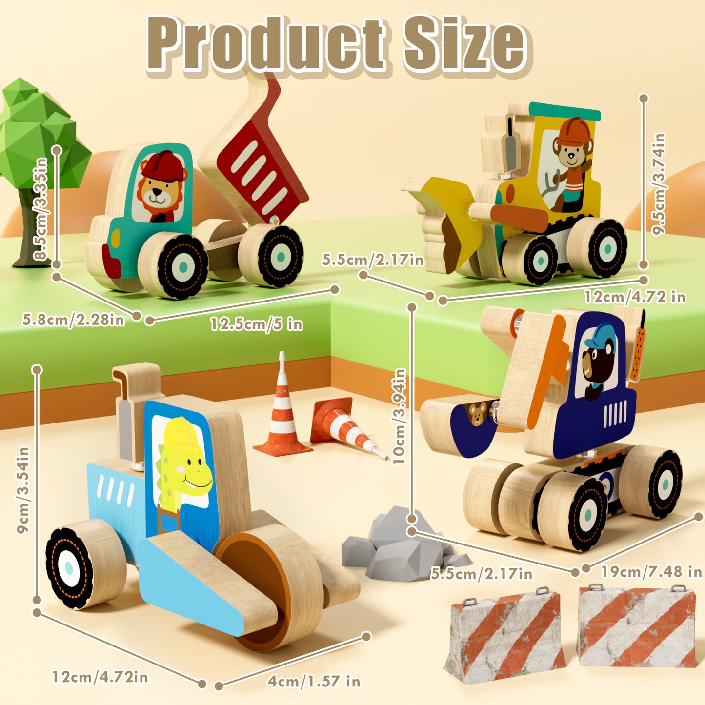 Toys for Boys 3 + Years Old, Construction Toys for Boys 3 6 Years, Construction Vehicle Take Apart Toys Cars For Toddlers, Wooden Cars Toys, Learning Educational Toys for Kids Birthday Gifts