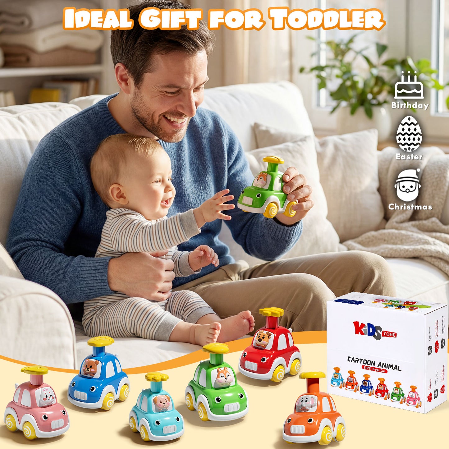 Toys for 1 Year Old, Animal Toy Car for Toddler, Press And Go Toy Cars, Pull Back Cars Baby Toys, Toddler Toys 1 3 for Boys