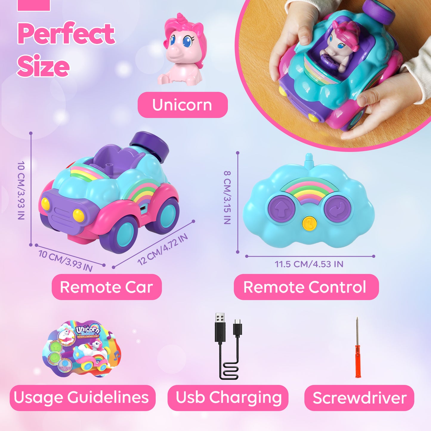 Remote Control Car for Toddlers, Rechargeable RC Cars for Toddler Toys 2-3, Toys for Ages 2-4 Unicorn with Lights & Music, 2 3 4 Year Old Boy Toys