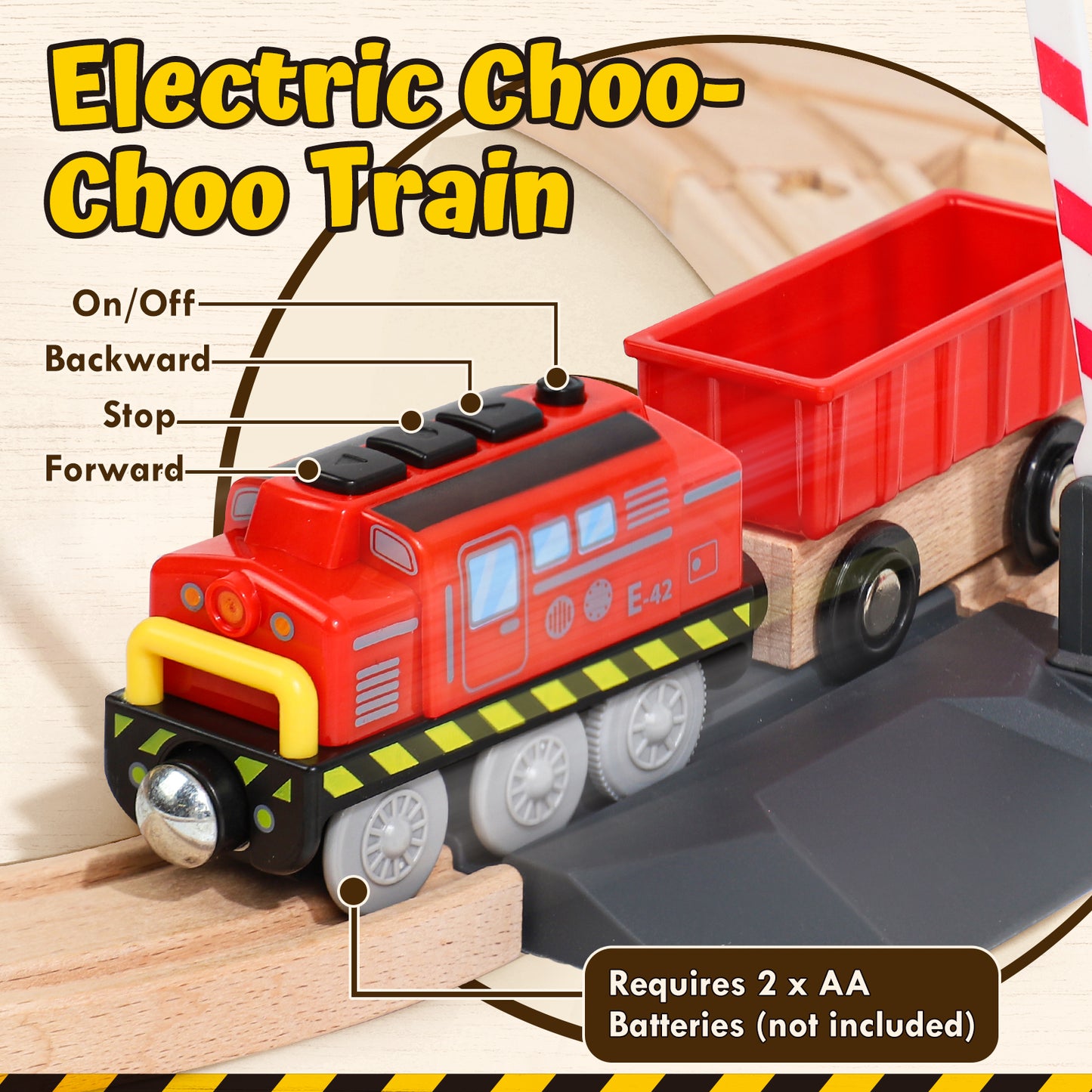 Train Set, 68 Pcs Wooden Train Set for Kids, Train Toy for Boy 2 3 4 5 Year, Train Track Set with Crane & Accessories, Toy for 2 Year Old Kids Birthday Gift, Compatible with Other Brands