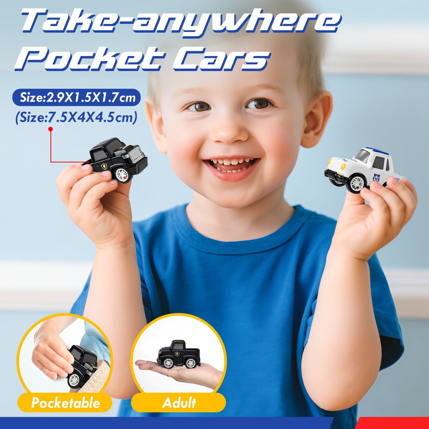 Toys for 2 Year Old Boy, Toy Trucks Car for Boys 2 3 4 5 Years Old, Police Truck Toys Cars with Lights & Sounds, 5 in 1 Toddler Carrier Truck Toy with 4 Pull Back Cars, Best Birthday Gifts for Boys