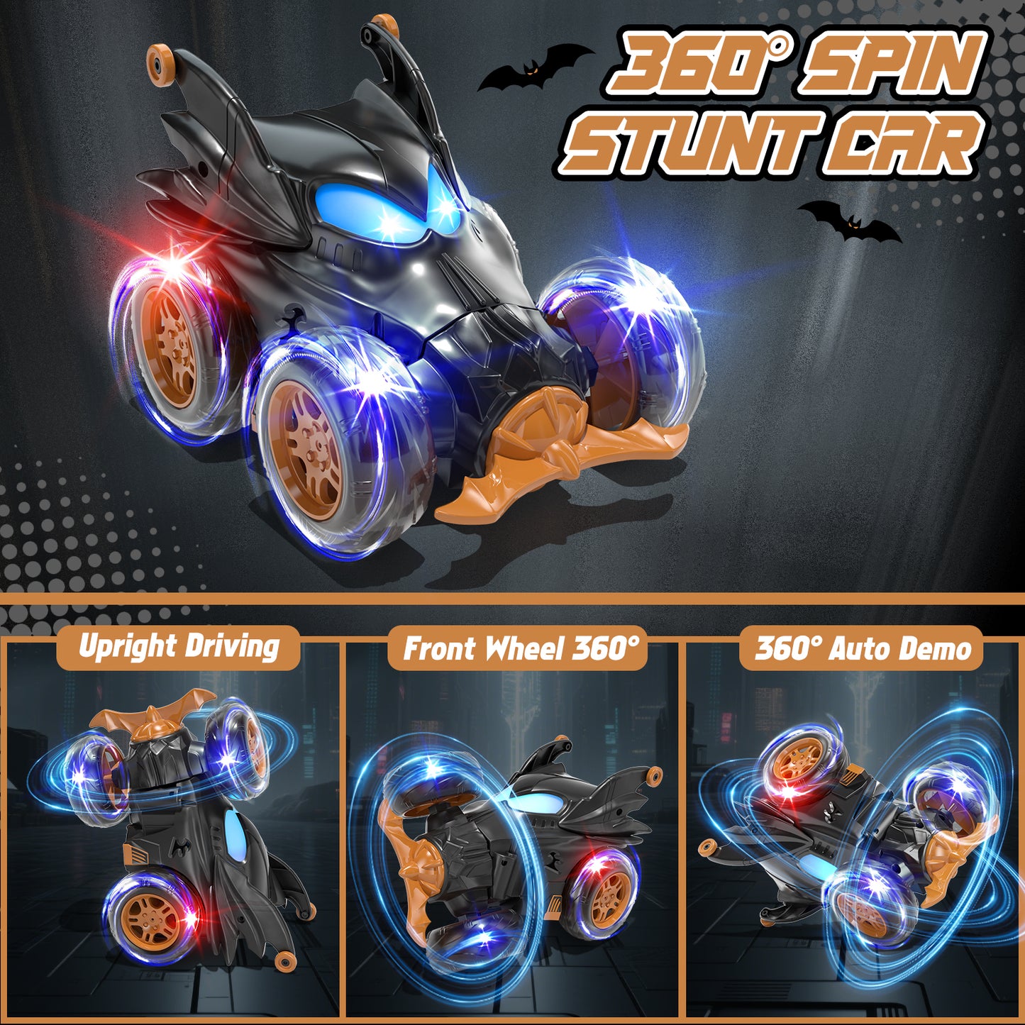 Remote Control Car, RC Car for Boys, Rechargeable 2.4Ghz Fast Stunt with Cool Light, RC Car Front Wheel 360, Outdoor Toys Gifts for 3 4 5 6 7 8 9 10 Year Old Kids Birthday