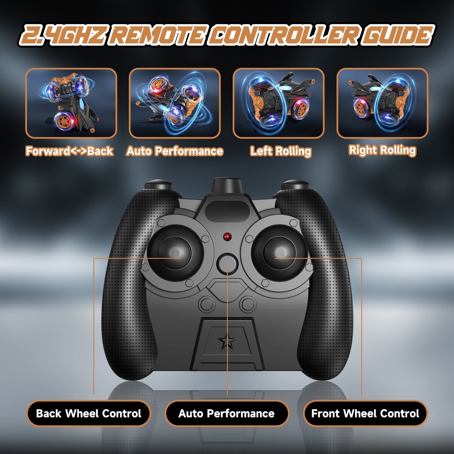 Remote Control Car, RC Car for Boys, Rechargeable 2.4Ghz Fast Stunt with Cool Light, RC Car Front Wheel 360, Outdoor Toys Gifts for 3 4 5 6 7 8 9 10 Year Old Kids Birthday