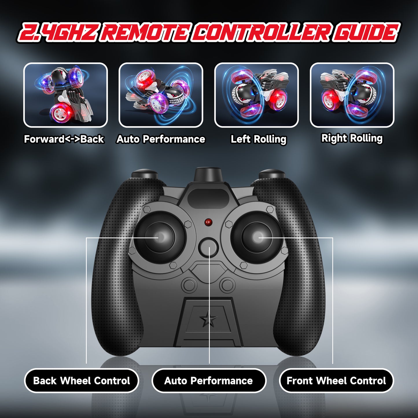 Remote Control Car Toys for 3 4 5 6 7 8 9 10 Year Old Boys Girls, Rechargeable RC Stunt Car with 360 flips, 2.4Ghz RC Car with Cool Light for 3-6 7-10 Kids Birthday Gift