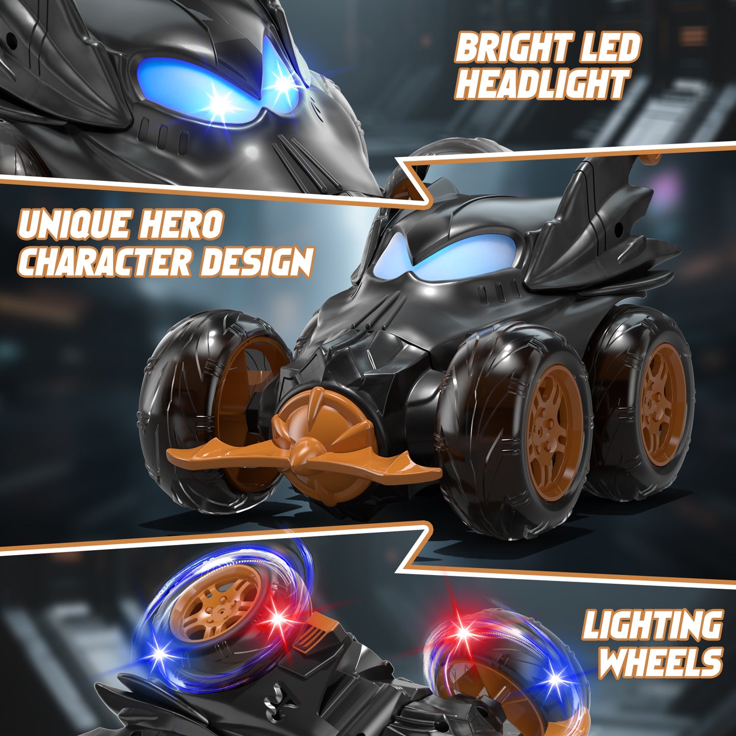 Remote Control Car, RC Car for Boys, Rechargeable 2.4Ghz Fast Stunt with Cool Light, RC Car Front Wheel 360, Outdoor Toys Gifts for 3 4 5 6 7 8 9 10 Year Old Kids Birthday