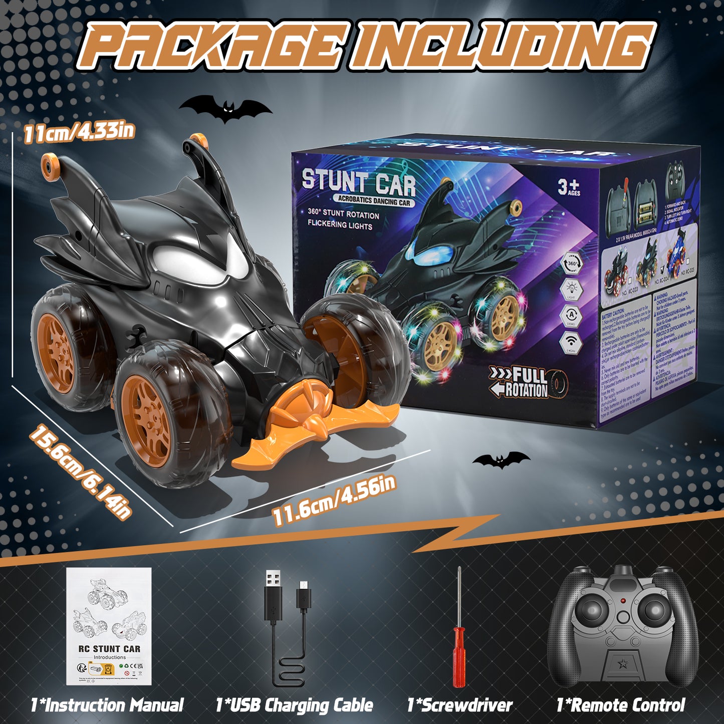 Remote Control Car, RC Car for Boys, Rechargeable 2.4Ghz Fast Stunt with Cool Light, RC Car Front Wheel 360, Outdoor Toys Gifts for 3 4 5 6 7 8 9 10 Year Old Kids Birthday