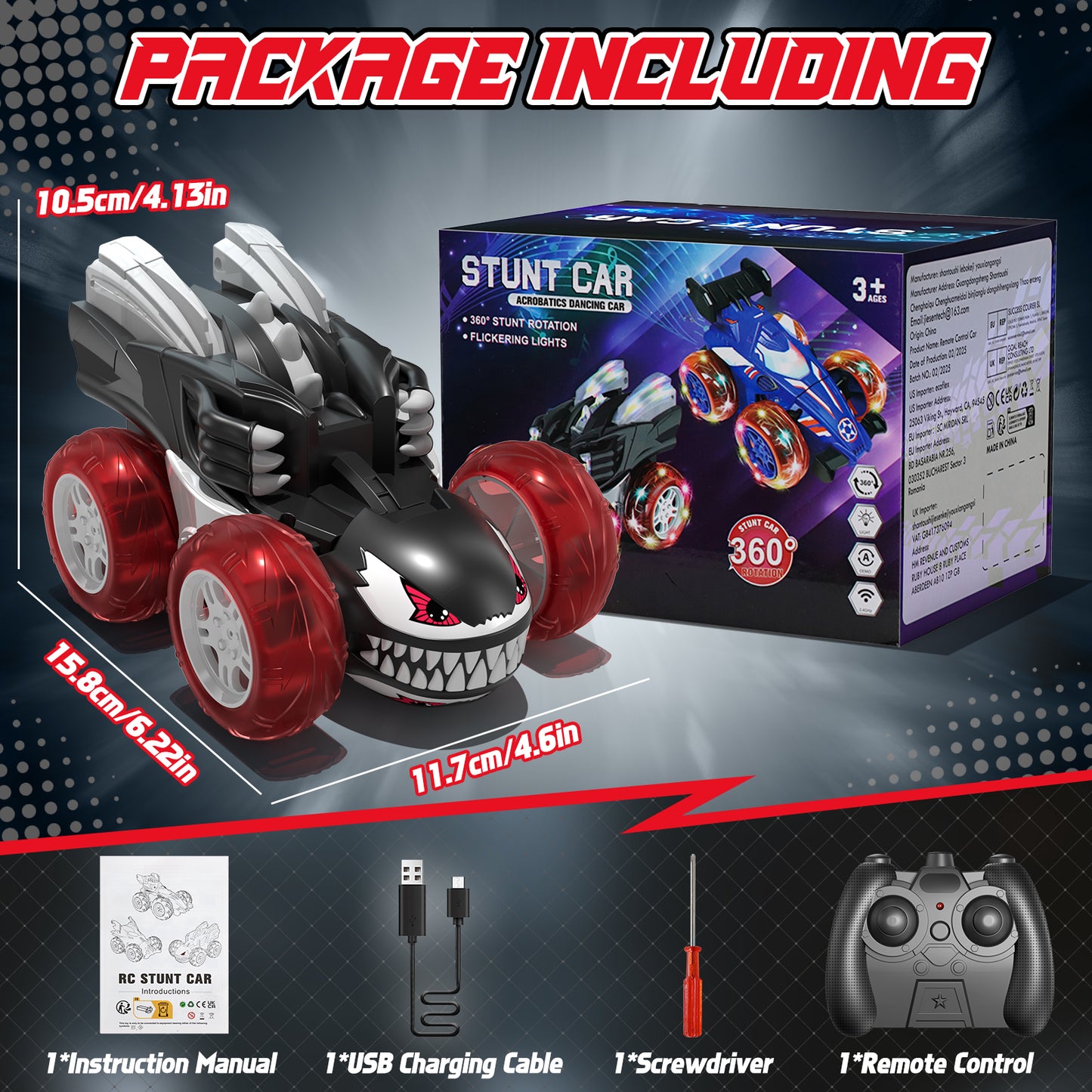 Remote Control Car Toys for 3 4 5 6 7 8 9 10 Year Old Boys Girls, Rechargeable RC Stunt Car with 360 flips, 2.4Ghz RC Car with Cool Light for 3-6 7-10 Kids Birthday Gift