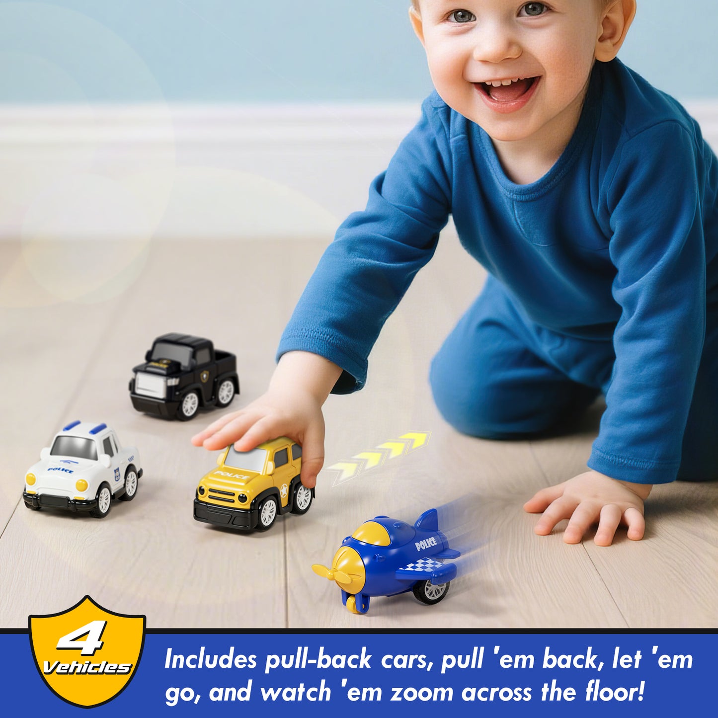 Toys for 2 Year Old Boy, Toy Trucks Car for Boys 2 3 4 5 Years Old, Police Truck Toys Cars with Lights & Sounds, 5 in 1 Toddler Carrier Truck Toy with 4 Pull Back Cars, Best Birthday Gifts for Boys