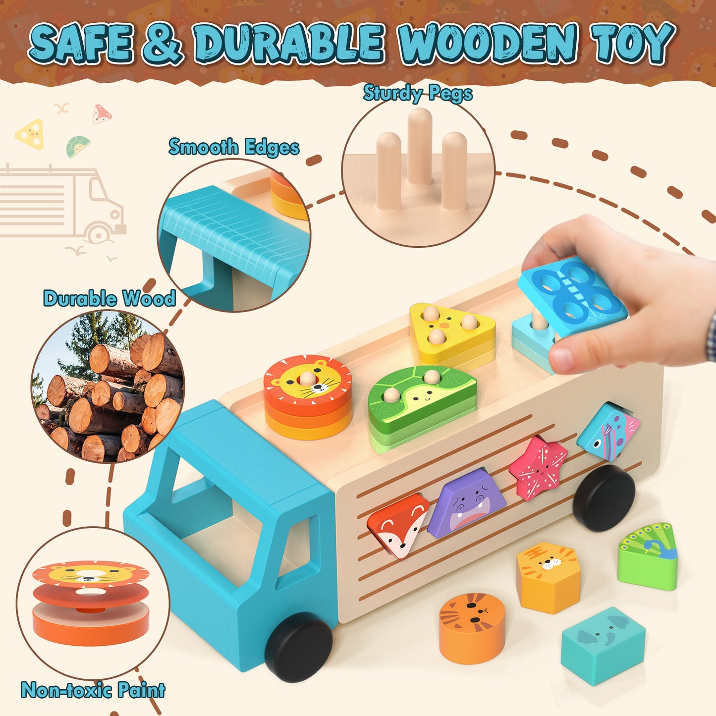 Montessori Wooden Toys for 1 2 3 Year Old, Preschool Educational Learning Toddler Toys Boys Girls 12-18 Months