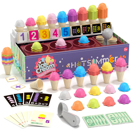 Toddler Learning Toys, Ice Cream Preschool Learning Activities & Color Sorting Set Stacking Toys, Math Learning Game for Kids Ages 3-5 Years, Educational Fine Motor Skills Toys
