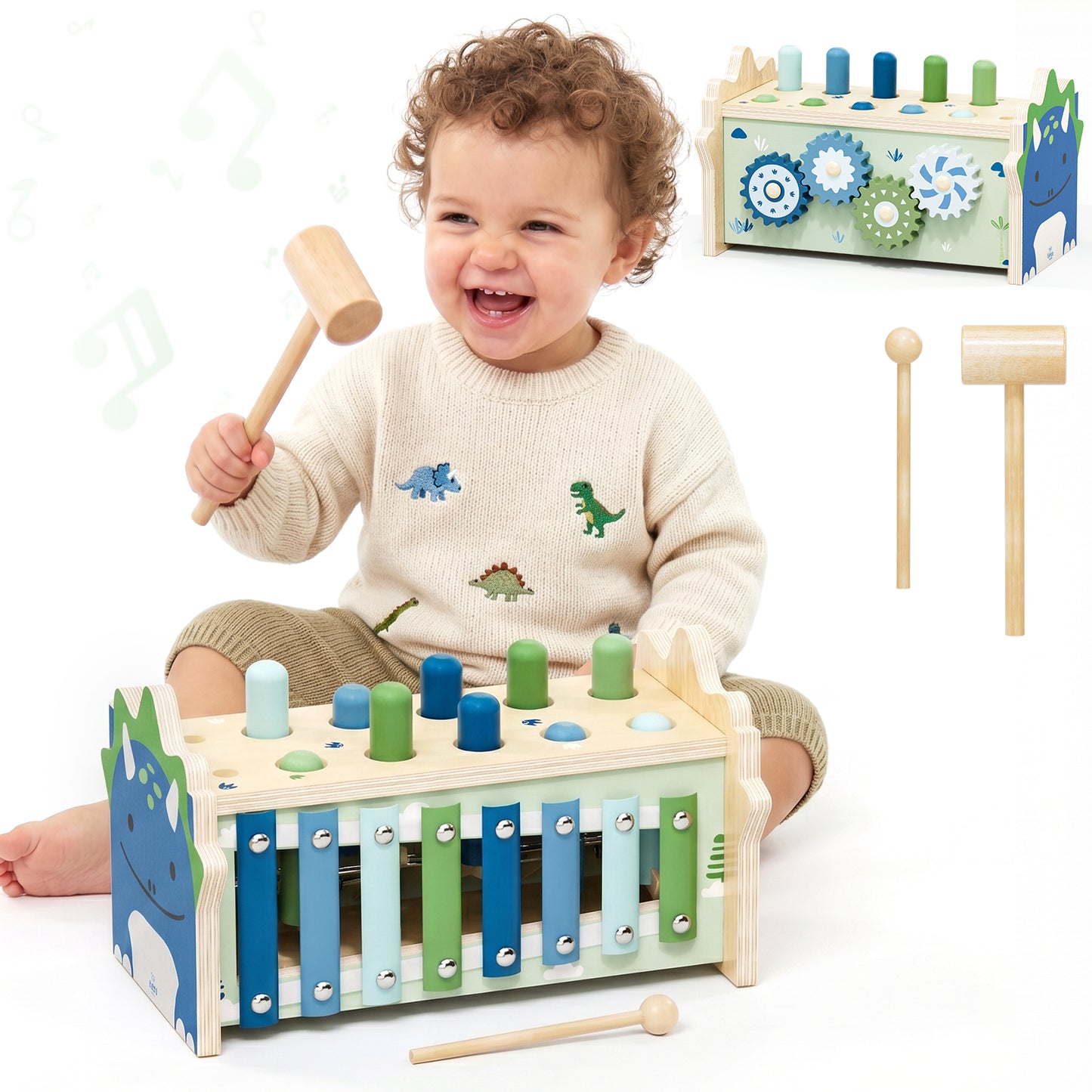 Montessori Toys for 1 Year Old, Wooden Montessori Learning Toys for Toddler, Hammering Pounding Toy with Xylophone, Dinosaur Toys, Wood Preschool Learning Fine Motor Skills Game