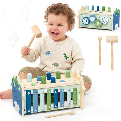 Montessori Toys for 1 Year Old, Wooden Montessori Learning Toys for Toddler, Hammering Pounding Toy with Xylophone, Dinosaur Toys, Wood Preschool Learning Fine Motor Skills Game