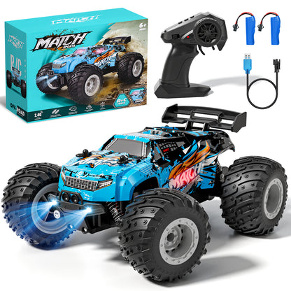 Remote Control Truck, 1:18 All Terrain Rc Truck High Speed Fast 15KM/H, RC Truck with 2.4Ghz & Light & 2 1200 mAH Batteries, Remote Control Car Toys for Boys 5 to 8 Years