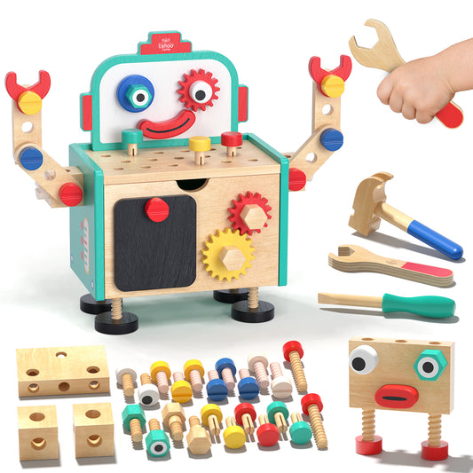 56 PCS Wooden Kids Tool Set, Toddler Tool Bench with Storage Box, Tool Set Educational Construction Toy for Toddler, STEM Montessori Toys for 2 3 4 Year Olds Boys