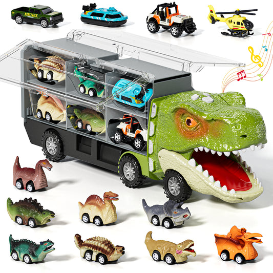 13 in 1 Dinosaur Truck, Transport Dinosaur Carrier Truck with 8 Dinosaurs & 4 Cars & Sound, Dinosaur Toys for Boys, Toy Trucks for Boys 3 6 Years