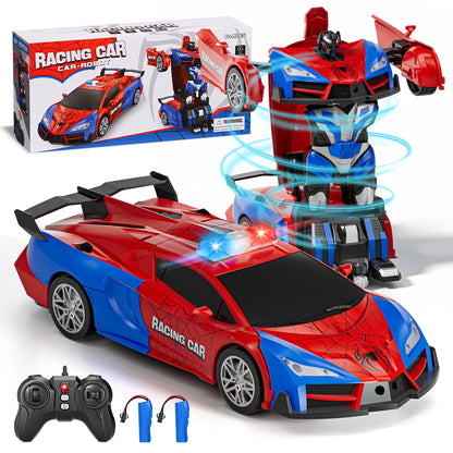 Remote Control Car - Transform Spider Car Toy, One Button Deformation to Robot with Light, 2.4Ghz Remote Control Car with 360° Rotating, Police Car Toy for 3 6 Years Boys