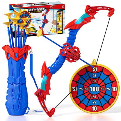 Bow and Arrow Set for Kids, Spider Toys for 5 Year Old Boys, LED Light Up Archery Toy Set with 10 Suction Cup Arrows, Target & Quive, Indoor and Outdoor Toys for Boys