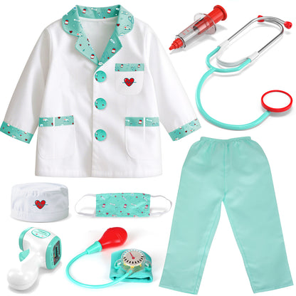 Doctor Costume Set for Kids, Pretend Play Doctor Dress up Clothes with Medical Accessories, Kids Doctor Costume Set Toy for Age 3-6 Boys Girls - Green