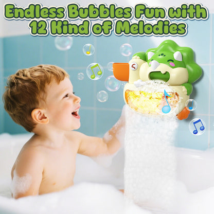 Baby Dinosaur Bath Toys,Toddler Bath Bubble Machine, Bathtub Toy Dinosaur, Bubble Maker with 12 Songs & 6 Color Lights, Bath Time Shower Bath Wall Toy for Boys Girls