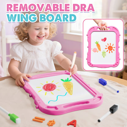 Easel for Kids, 4 in 1 Double Side Magnetic Chalk Board with Painting Accessories, Adjustable Standing Art Easel for Toddler, Kids Art Easel for Boys Girls Birthday Gift - Blue Purple