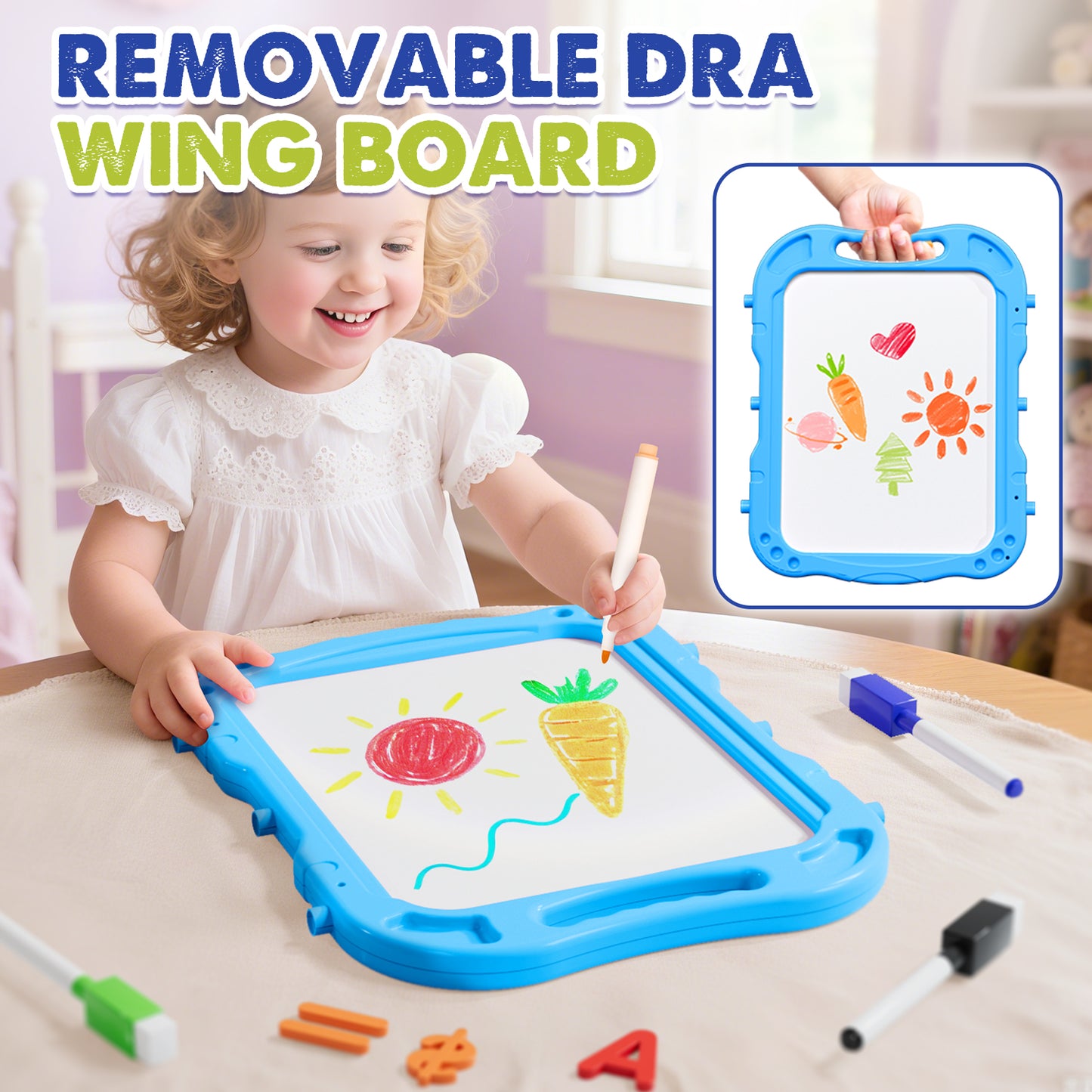 Easel for Kids, 4 in 1 Double Side Magnetic Chalk Board with Painting Accessories, Adjustable Standing Art Easel for Toddler, Kids Art Easel for Boys Girls Birthday Gift - Blue