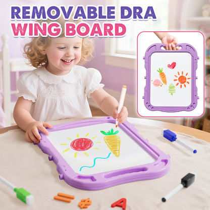 Easel for Kids, 4 in 1 Double Side Magnetic Chalk Board with Painting Accessories, Adjustable Standing Art Easel for Toddler, Kids Art Easel for Boys Girls Birthday Gift - Purple