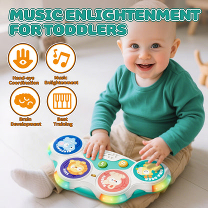 Kids Drum Set, Toys for 1 Year Old, Drum Sets for Kids 1 to 4, Animal Drum Set with Light & Music, Montessori Toy for 1 Year Old Boys Girls, Learning Educational Developmental Baby Toys 12-18 Mouth
