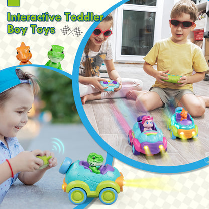 Remote Control Car for Toddlers, Rechargeable RC Cars for Toddler Toys 2-3, Toys for Ages 2-4 Dinosaur with Lights & Music, 2 3 4 5 Years Old Boy Toys