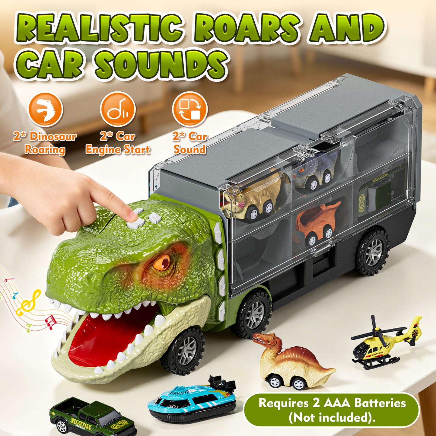13 in 1 Dinosaur Truck, Transport Dinosaur Carrier Truck with 8 Dinosaurs & 4 Cars & Sound, Dinosaur Toys for Boys, Toy Trucks for Boys 3 6 Years