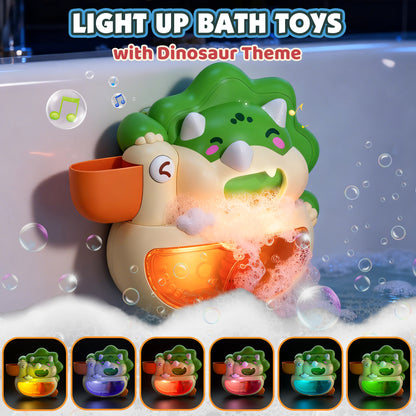 Automatic Bubble Bath Toys for Kids Age 1 2 3, Dinosaur Baby Bath Toys with Sounds and Lights, Light up Bath Bubble Machine for Bathtub Toys